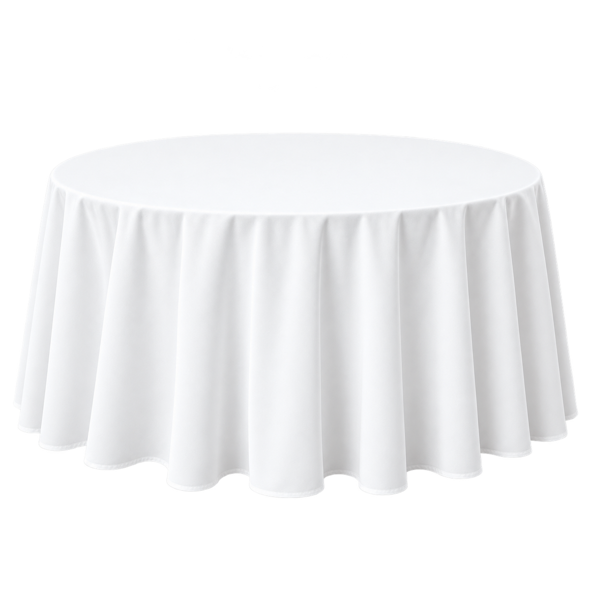 A round white tablecloth draped over a circular table.
