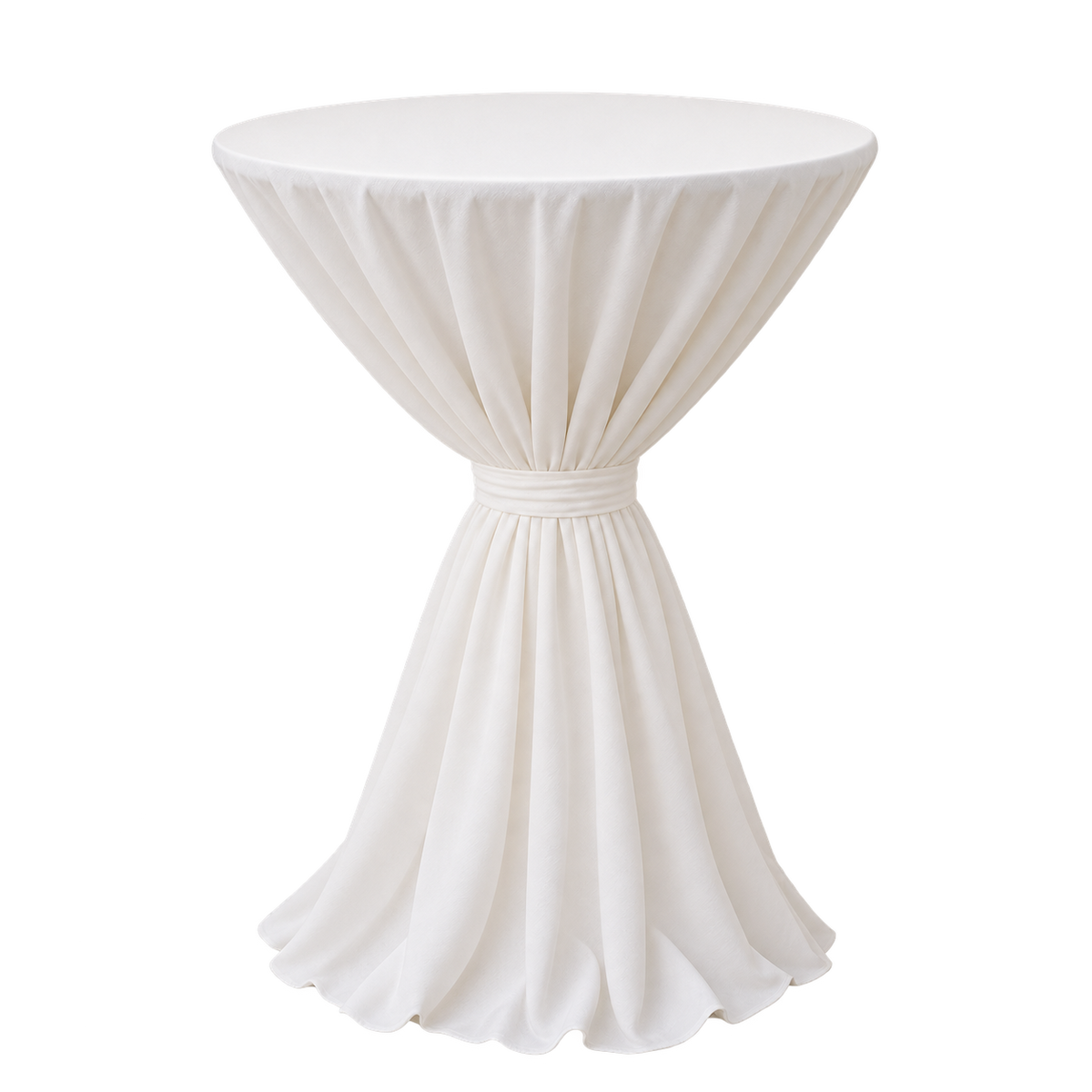Cocktail Table covered by a white floor-length tablecloth